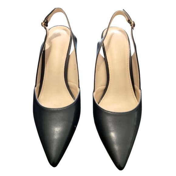 Rilista Size 10 Heels Slingback Kitten Black Pointed Toe Adjustable Strap shoes - Picture 2 of 8